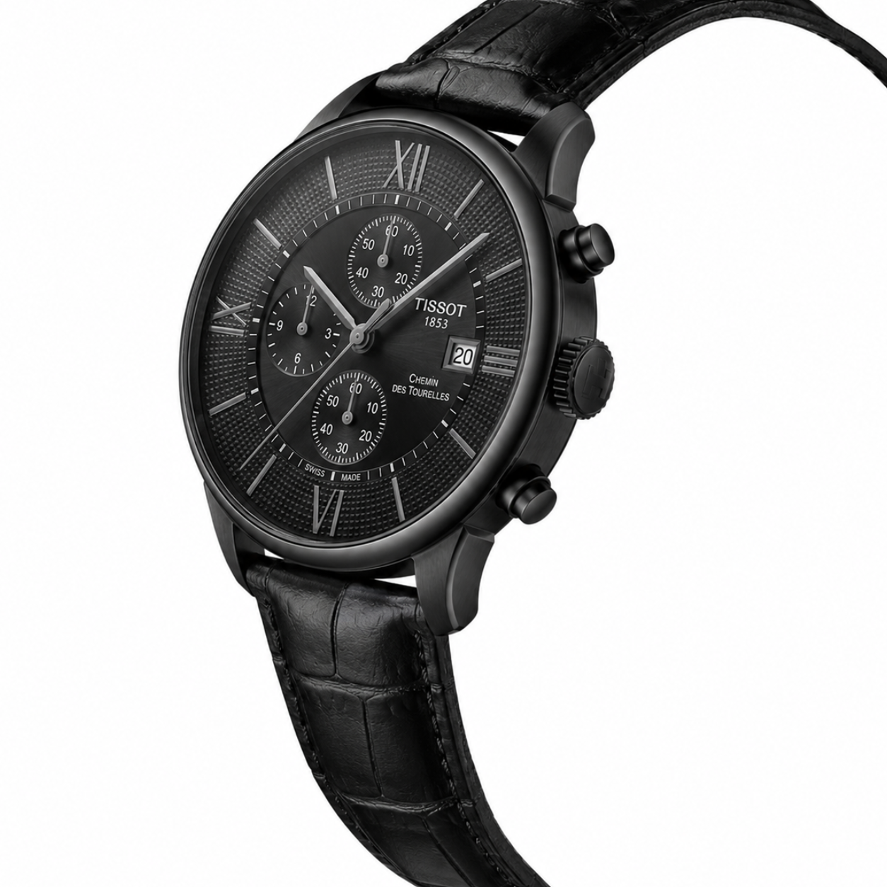 Premium All-Black Chronograph Analog Watch with Leather Strap & Date Display | Luxury Men's Wrist Watch
