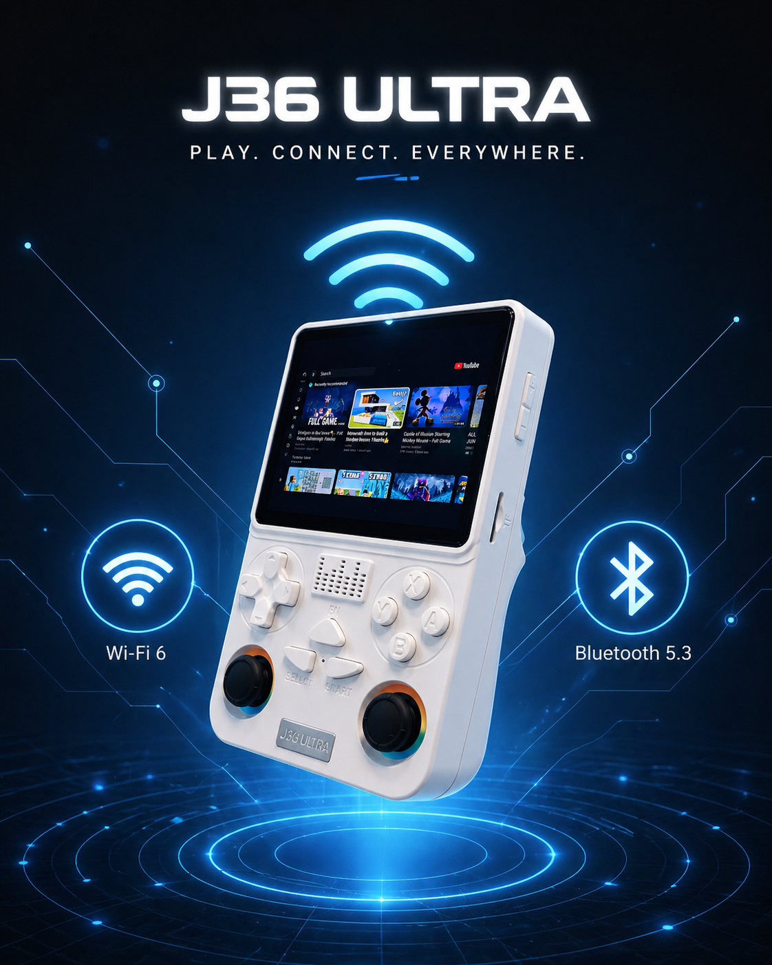 J36 Ultra All-in-One Handheld Gaming Console | 20,000+ Games Built-In | WiFi & YouTube Streaming | Portable Pocket Game Player