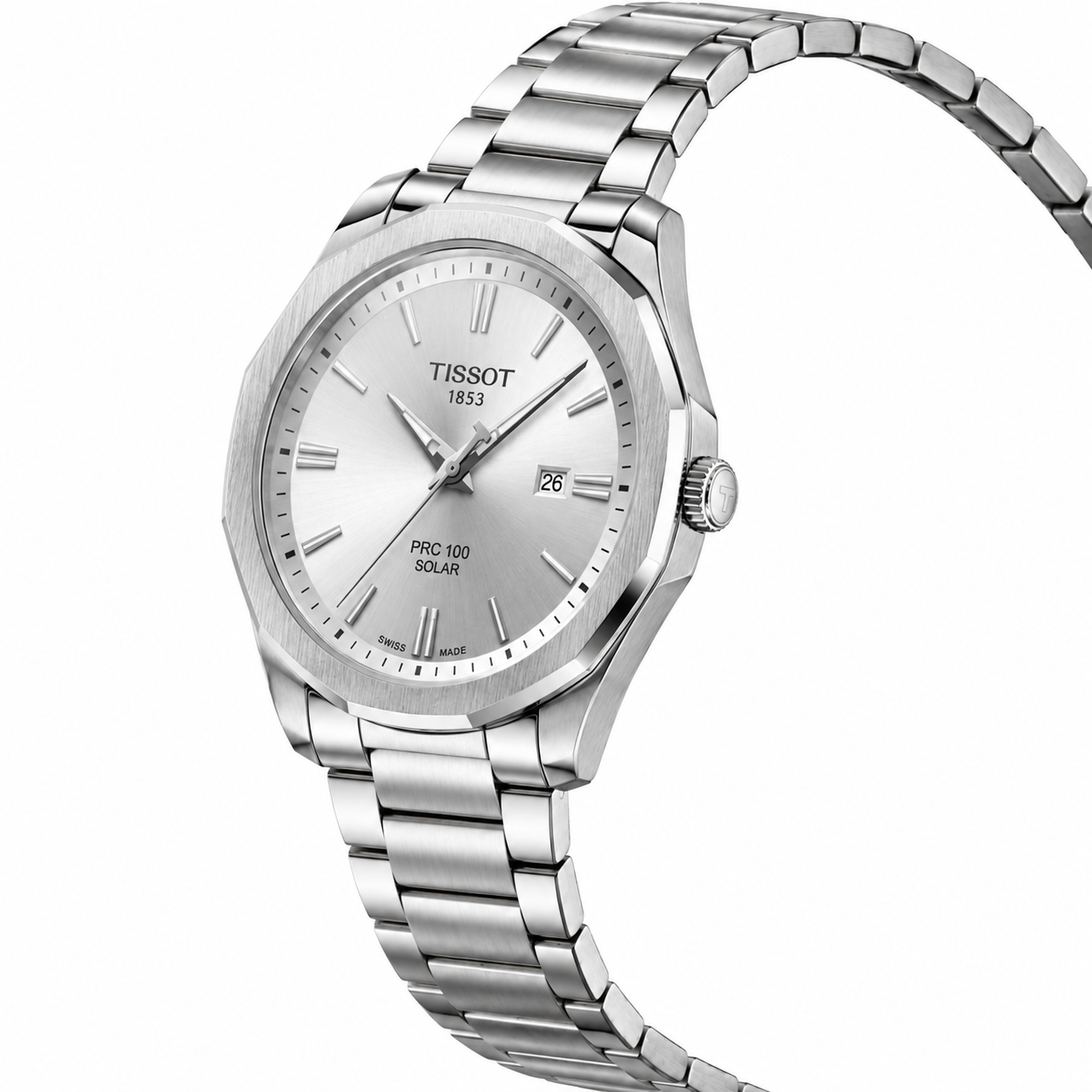 Premium Silver Stainless Steel Solar Powered Analog Watch with Date Display | Classic Men's Wrist Watch