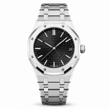 Luxury Stainless Steel Sports Watch with Textured Black Dial