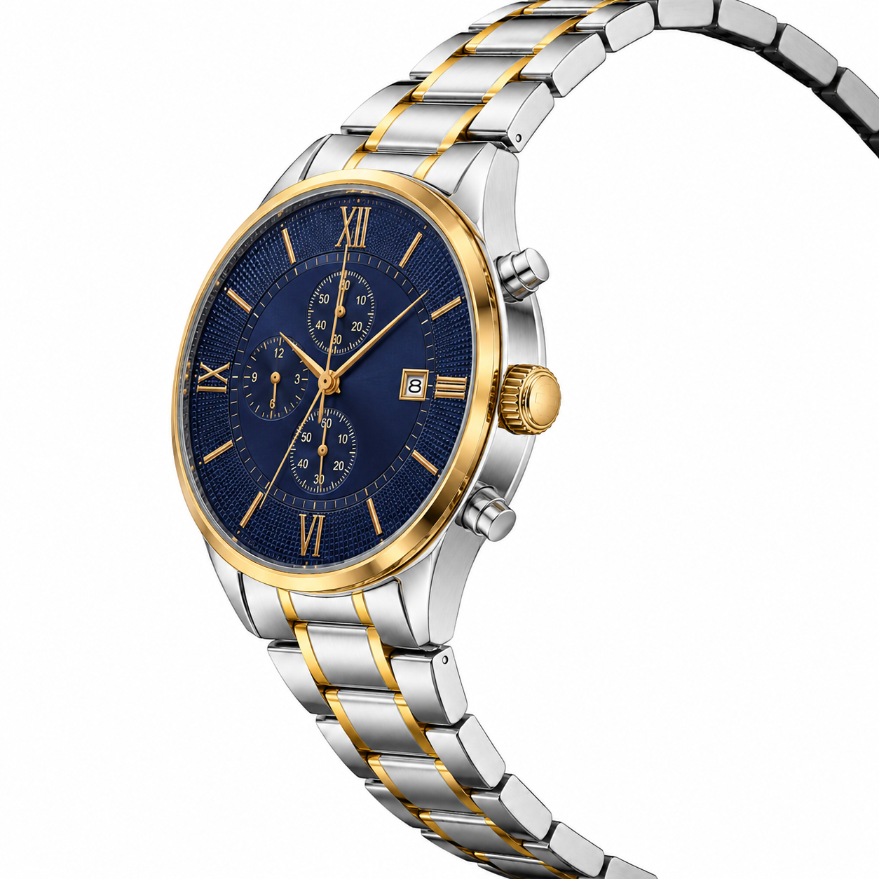 Two-Tone Stainless Steel Chronograph with Deep Blue Dial