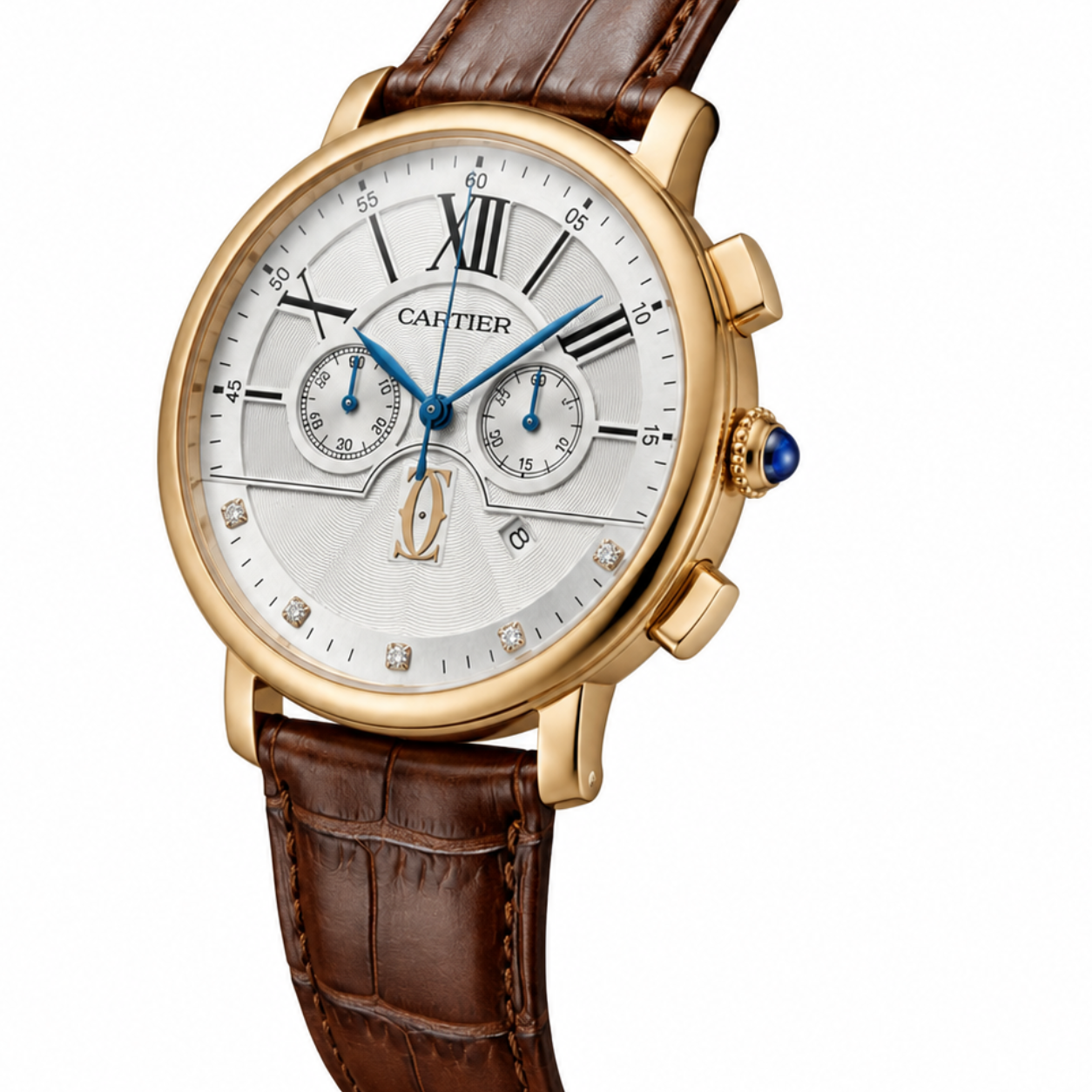 Premium Brown Leather Chronograph Analog Watch with Gold-Tone Case & Date Display | Luxury Men's Wrist Watch