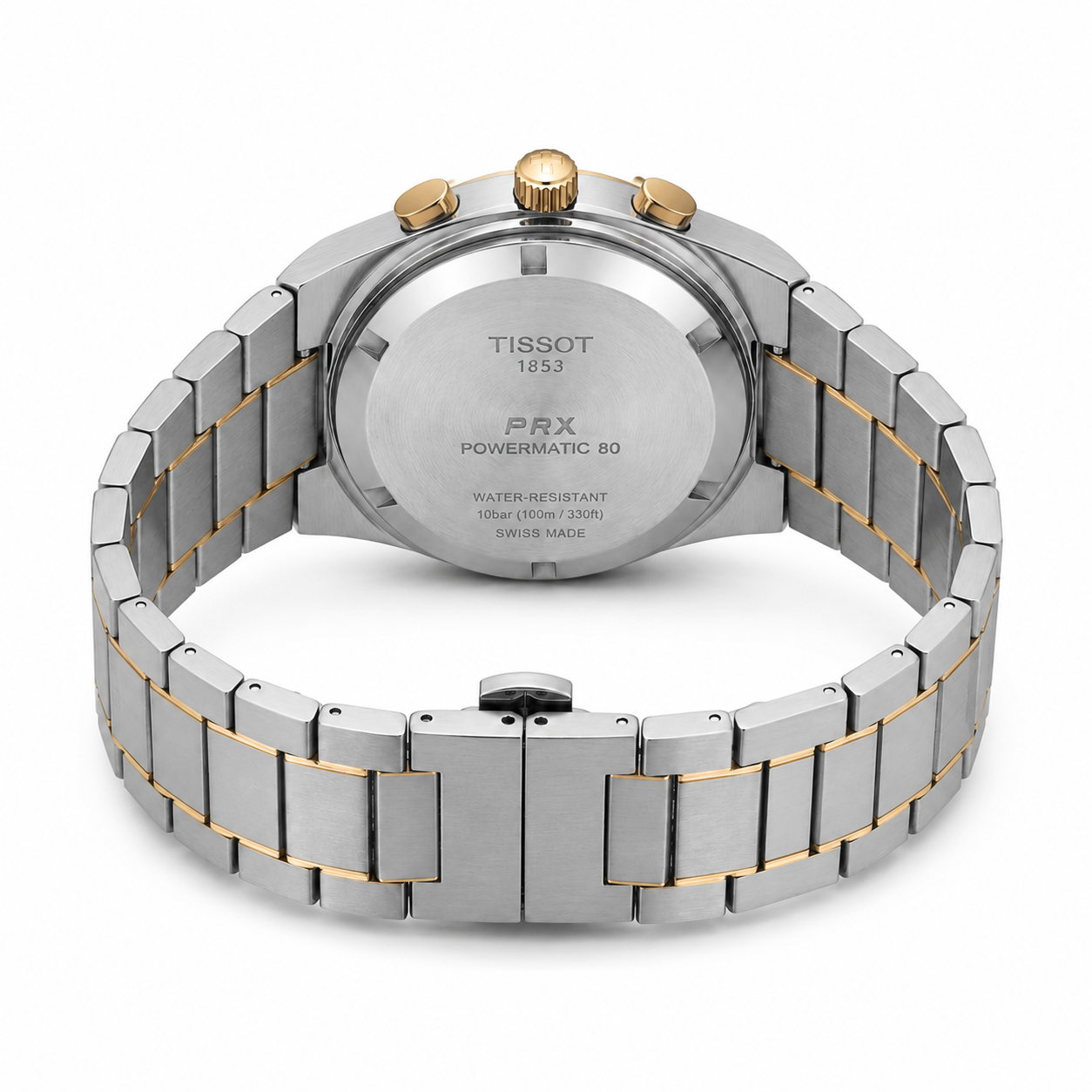 Two-Tone Chronograph Watch with Silver Dial and Rose Gold Accents