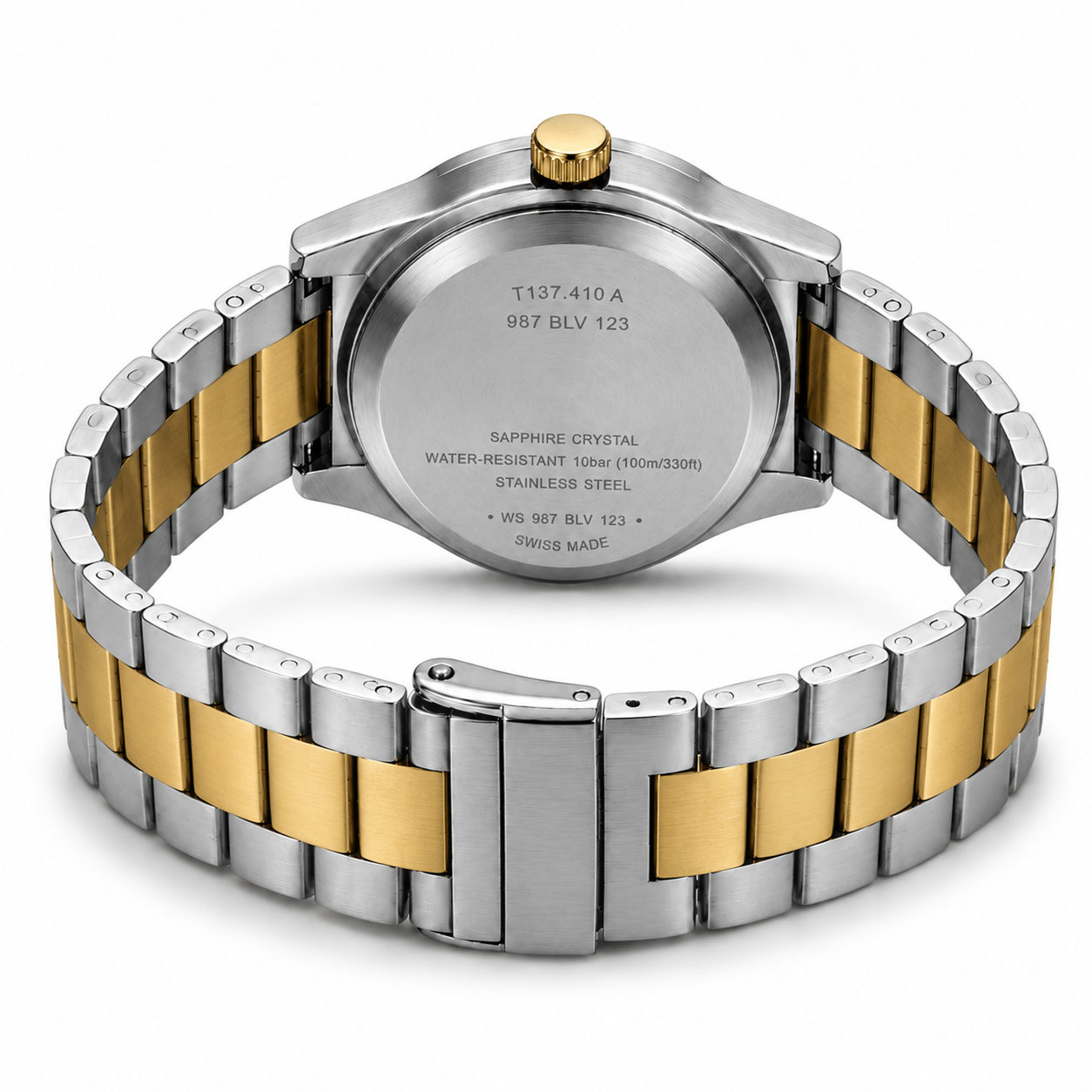Luxury Two-Tone Solar-Powered Stainless Steel Watch with Black Dial