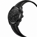 All-Black Executive Chronograph Watch with Alligator Leather Strap