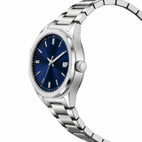 Classic Stainless Steel Men's Watch with Deep Blue Dial