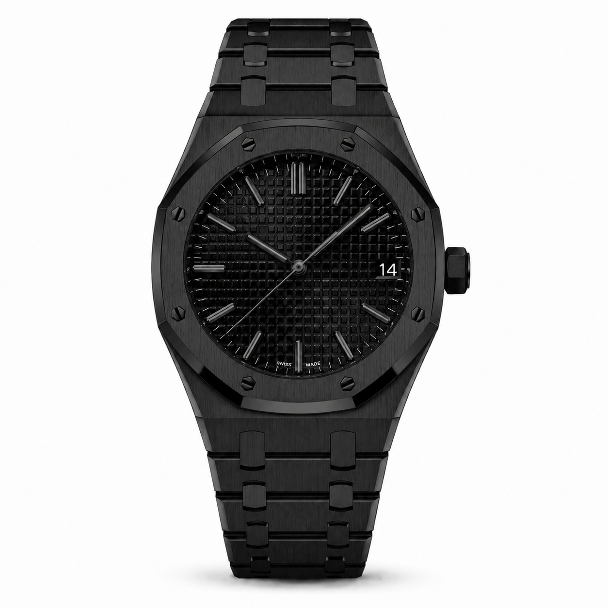 Luxury Stainless Steel Sports Watch with Textured Black Dial Description: