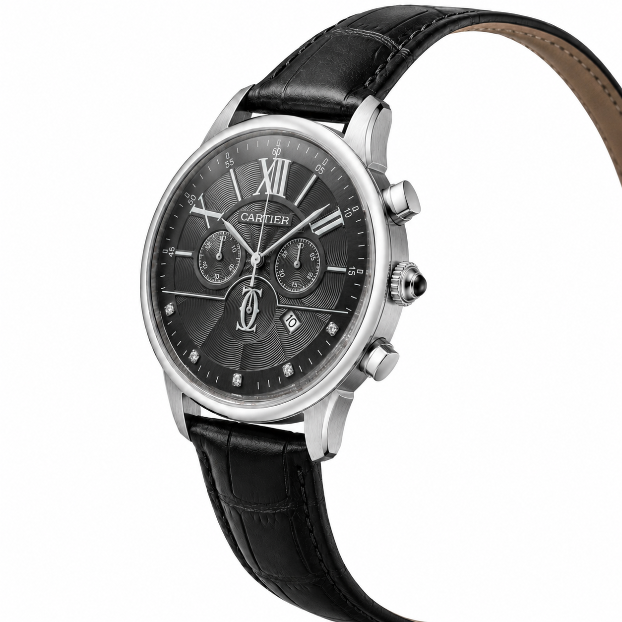 Premium Black Leather Chronograph Analog Watch with Date Display | Luxury Men's Dress Wrist Watch